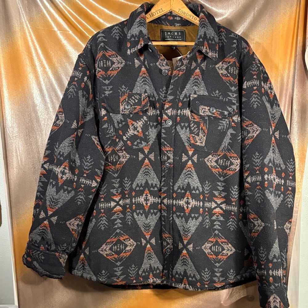 Jachs Men's Tribal Pattern Shirt Jacket - Black and Orange xxl. Bag b67